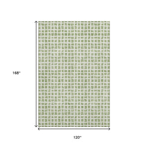 HomeRoots 10' Artichoke Green & Ivory Geometric Washable Area Rug - Durable, Stylish, UV Protected for Home 661491
