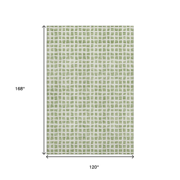 HomeRoots 10' Artichoke Green & Ivory Geometric Washable Area Rug - Durable, Stylish, UV Protected for Home 661491