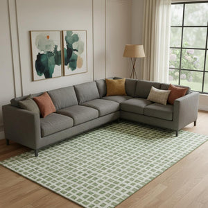 HomeRoots 10' Artichoke Green & Ivory Geometric Washable Area Rug - Durable, Stylish, UV Protected for Home 661491