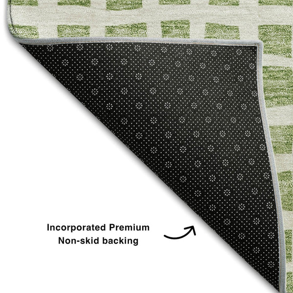 HomeRoots 10' Artichoke Green & Ivory Geometric Washable Area Rug - Durable, Stylish, UV Protected for Home 661491