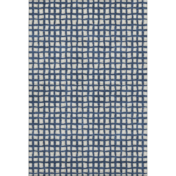 HomeRoots 5' x 8' Geometric Blue and Ivory Area Rug - Washable, UV-Protected, Stain-Resistant, Family-Friendly Design 661493