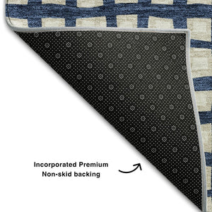 HomeRoots 5' x 8' Geometric Blue and Ivory Area Rug - Washable, UV-Protected, Stain-Resistant, Family-Friendly Design 661493