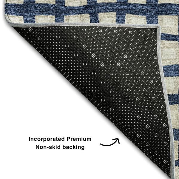 HomeRoots 5' x 8' Geometric Blue and Ivory Area Rug - Washable, UV-Protected, Stain-Resistant, Family-Friendly Design 661493