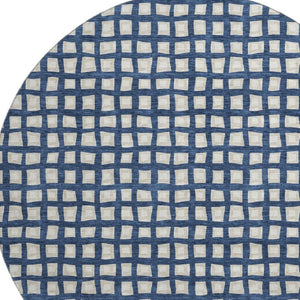 HomeRoots 8' Blue And Ivory Geometric Round Rug - Washable, UV Protected, Perfect for Busy Homes & Decor 661494