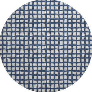 HomeRoots 8' Blue And Ivory Geometric Round Rug - Washable, UV Protected, Perfect for Busy Homes & Decor 661494