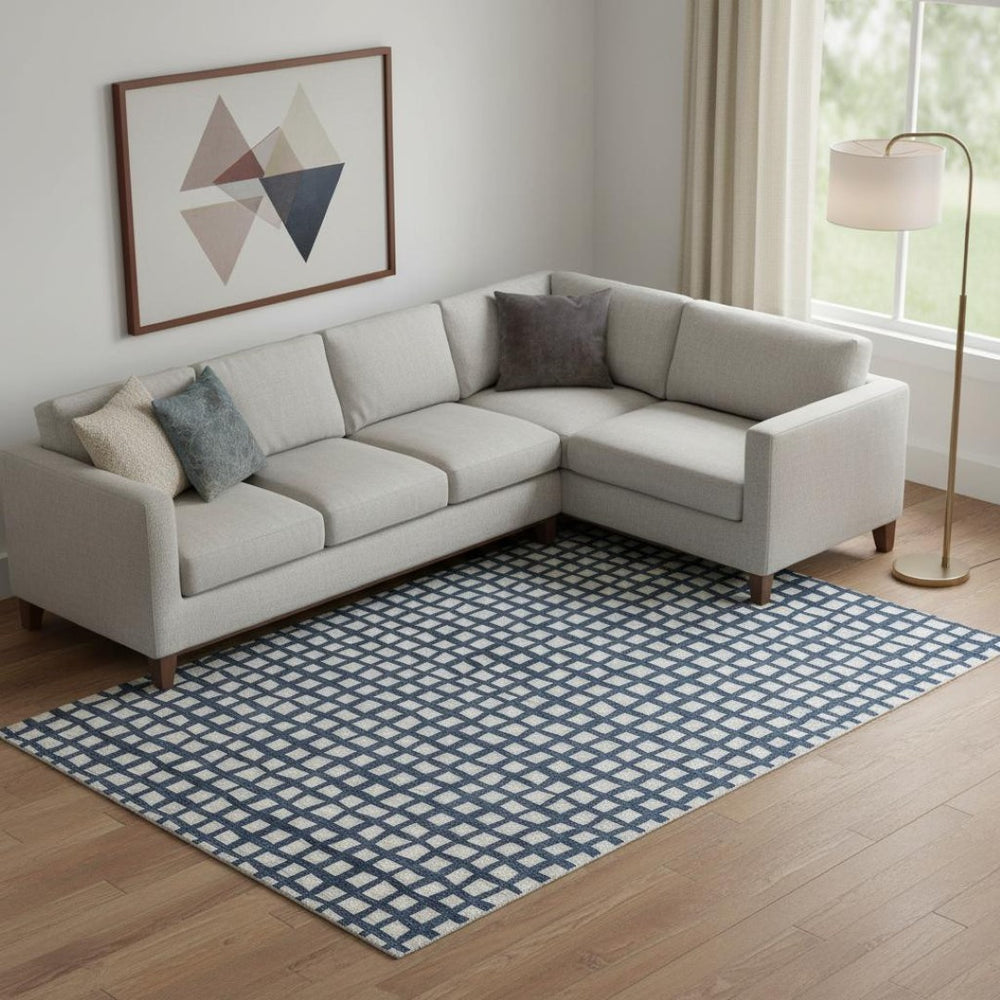 HomeRoots 8' X 10' Blue and Ivory Geometric Area Rug - Stylish, Washable, UV-Protected, Perfect for Busy Homes 661495