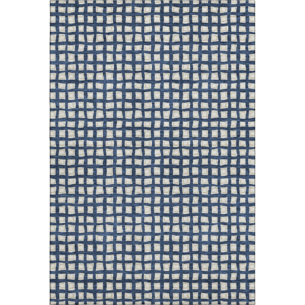 HomeRoots 8' X 10' Blue and Ivory Geometric Area Rug - Stylish, Washable, UV-Protected, Perfect for Busy Homes 661495