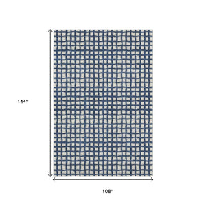 HomeRoots 9' X 12' Blue And Ivory Geometric Area Rug - Washable, Stain Resistant, UV Protected for Modern Spaces 661496