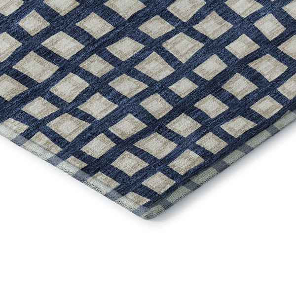 HomeRoots 9' X 12' Blue And Ivory Geometric Area Rug - Washable, Stain Resistant, UV Protected for Modern Spaces 661496