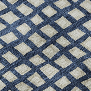 HomeRoots 9' X 12' Blue And Ivory Geometric Area Rug - Washable, Stain Resistant, UV Protected for Modern Spaces 661496