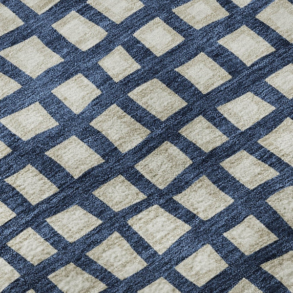 HomeRoots 9' X 12' Blue And Ivory Geometric Area Rug - Washable, Stain Resistant, UV Protected for Modern Spaces 661496