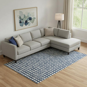 HomeRoots 10' Blue and Ivory Geometric Area Rug - Washable, UV Protected, Durable, Perfect for High-Traffic Spaces 661497