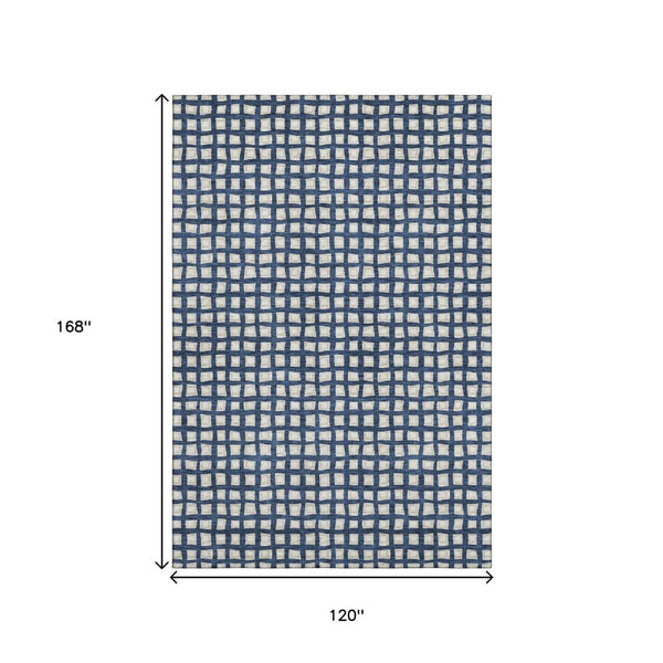 HomeRoots 10' Blue and Ivory Geometric Area Rug - Washable, UV Protected, Durable, Perfect for High-Traffic Spaces 661497