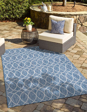 Unique Loom Outdoor Trellis Gitter Machine Made Trellis Rug Blue, Ivory 10' 0" x 14' 1"