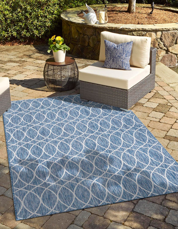 Unique Loom Outdoor Trellis Gitter Machine Made Trellis Rug Blue, Ivory 10' 0" x 14' 1"