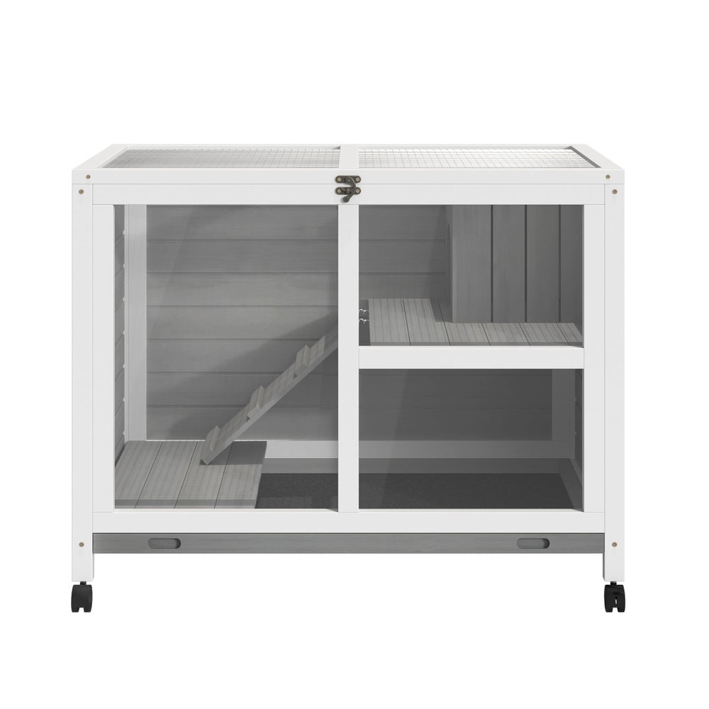 English Elm Bunny Hutch Two Story Fir Wood Pet House with Plexiglass Panel and Rolling Wheels T3971P436226