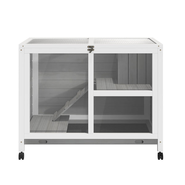 English Elm Bunny Hutch Two Story Fir Wood Pet House with Plexiglass Panel and Rolling Wheels T3971P436226