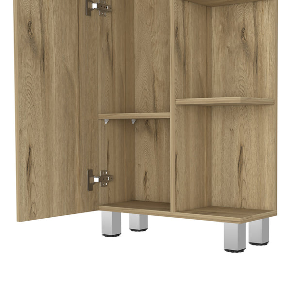 English Elm Los Angeles Linen Cabinet Beige - 62.2"H Melamine Storage with Five Shelves, One Cabinet & Metal Legs B128P148932