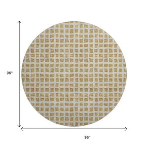 HomeRoots 8' Gold And Ivory Geometric Round Rug – Washable, UV Protected, Stylish & Durable for Homes with Pets 661506