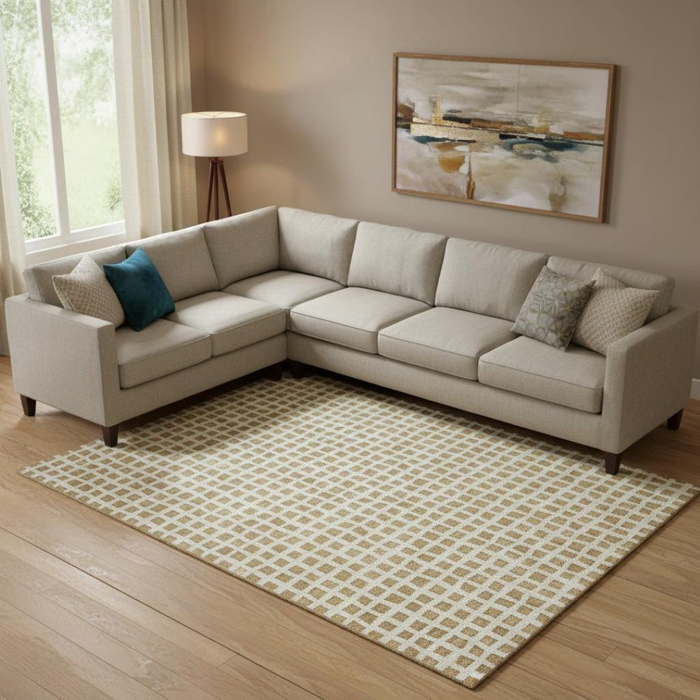 HomeRoots 8' X 10' Gold and Ivory Geometric Area Rug – Washable, UV-Protected, Stylish & Pet-Friendly Design 661507