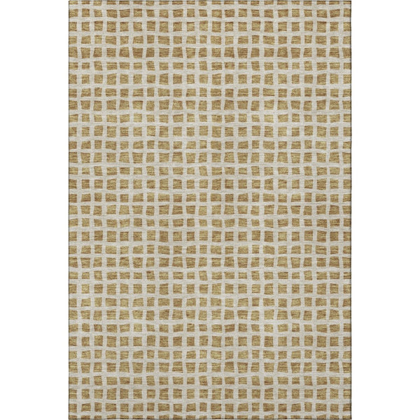 HomeRoots 8' X 10' Gold and Ivory Geometric Area Rug – Washable, UV-Protected, Stylish & Pet-Friendly Design 661507