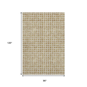 HomeRoots 8' X 10' Gold and Ivory Geometric Area Rug – Washable, UV-Protected, Stylish & Pet-Friendly Design 661507