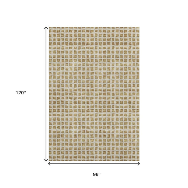 HomeRoots 8' X 10' Gold and Ivory Geometric Area Rug – Washable, UV-Protected, Stylish & Pet-Friendly Design 661507