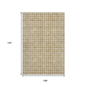 HomeRoots 9' X 12' Gold and Ivory Geometric Area Rug - Washable, UV Protected, Durable, Stylish for Any Space 661508