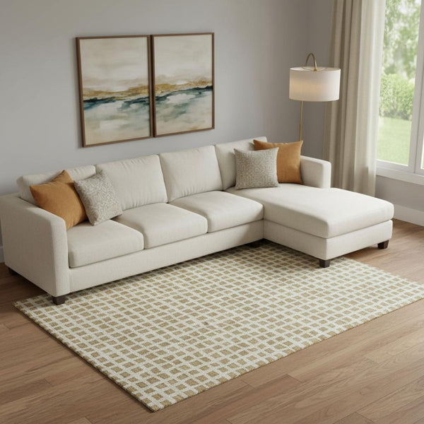 HomeRoots 9' X 12' Gold and Ivory Geometric Area Rug - Washable, UV Protected, Durable, Stylish for Any Space 661508