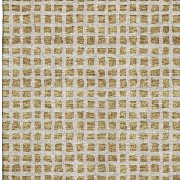 HomeRoots 9' X 12' Gold and Ivory Geometric Area Rug - Washable, UV Protected, Durable, Stylish for Any Space 661508