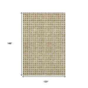 HomeRoots 10' X 14' Gold and Ivory Geometric Area Rug – Stylish, Washable, Durable, UV-Protected for Modern Homes 661509
