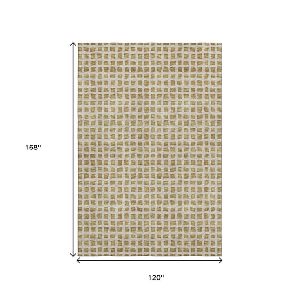 HomeRoots 10' X 14' Gold and Ivory Geometric Area Rug – Stylish, Washable, Durable, UV-Protected for Modern Homes 661509