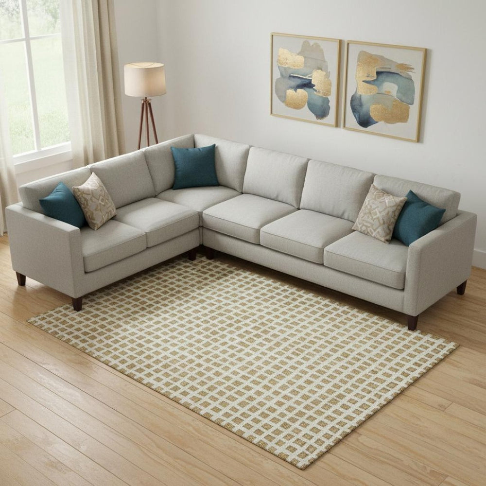 HomeRoots 10' X 14' Gold and Ivory Geometric Area Rug – Stylish, Washable, Durable, UV-Protected for Modern Homes 661509