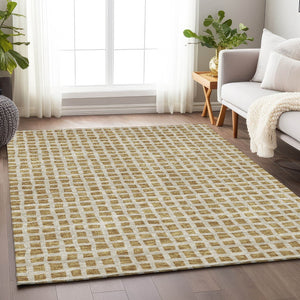 HomeRoots 10' X 14' Gold and Ivory Geometric Area Rug – Stylish, Washable, Durable, UV-Protected for Modern Homes 661509