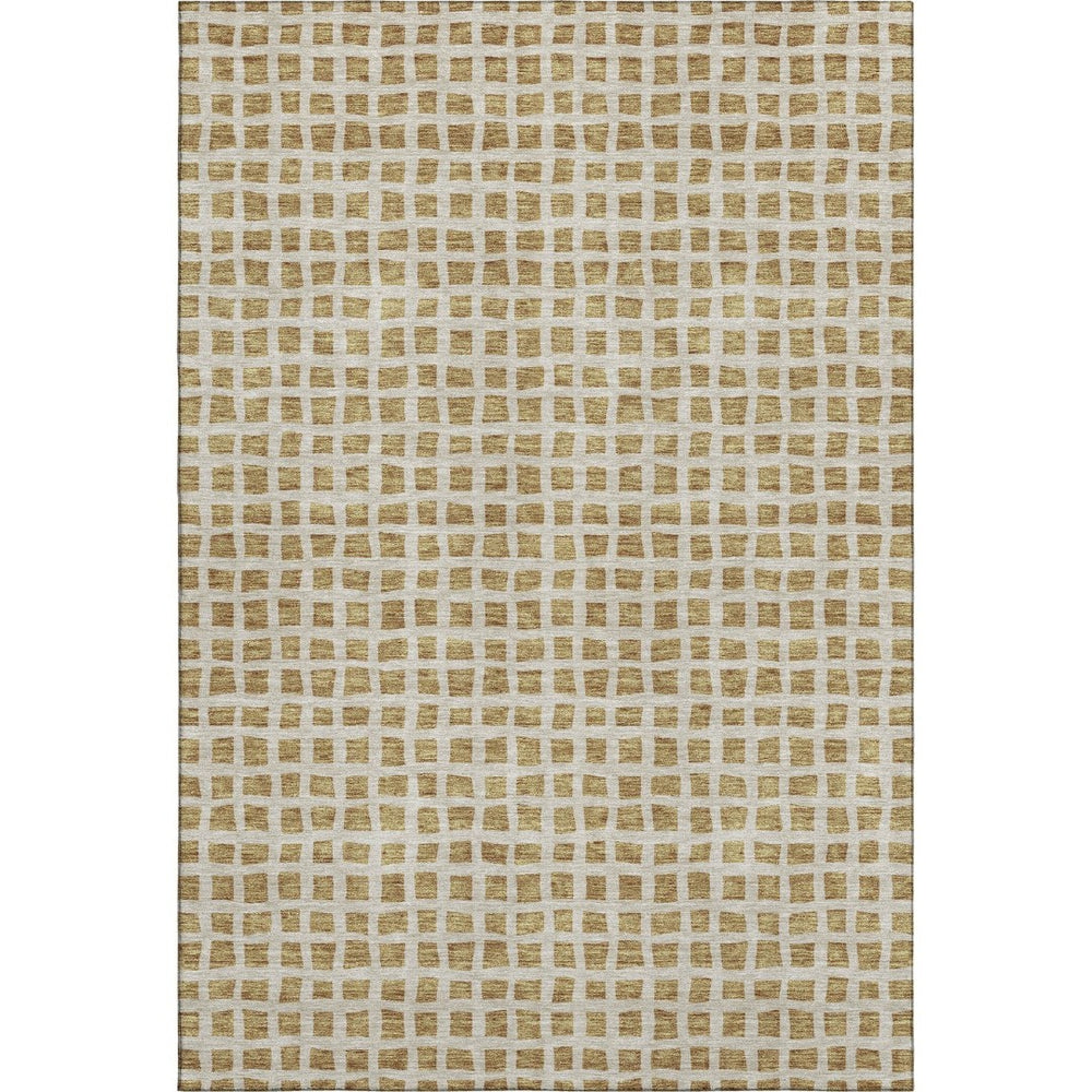 HomeRoots 10' X 14' Gold and Ivory Geometric Area Rug – Stylish, Washable, Durable, UV-Protected for Modern Homes 661509