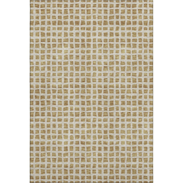 HomeRoots 10' X 14' Gold and Ivory Geometric Area Rug – Stylish, Washable, Durable, UV-Protected for Modern Homes 661509