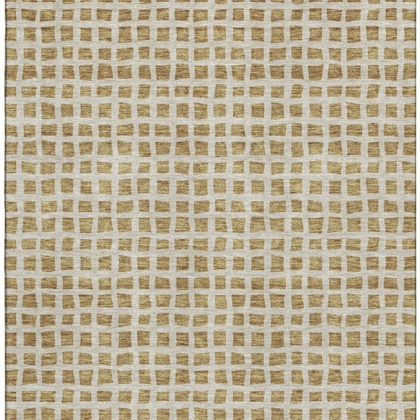 HomeRoots 10' X 14' Gold and Ivory Geometric Area Rug – Stylish, Washable, Durable, UV-Protected for Modern Homes 661509