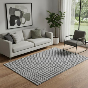HomeRoots 5' X 8' Stylish Graphite & Silver Geometric Area Rug - Washable, UV Protected, Durable Design! 661511