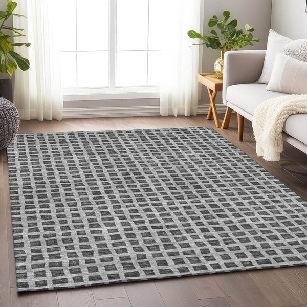 HomeRoots 5' X 8' Stylish Graphite & Silver Geometric Area Rug - Washable, UV Protected, Durable Design! 661511