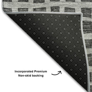 HomeRoots 5' X 8' Stylish Graphite & Silver Geometric Area Rug - Washable, UV Protected, Durable Design! 661511