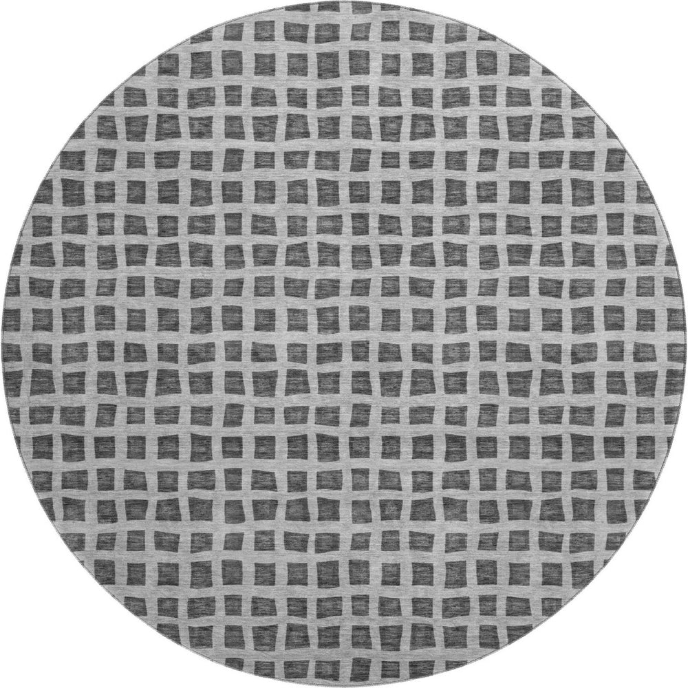 HomeRoots 8' Graphite and Silver Geometric Round Rug – Washable, UV-Protected, Stylish & Durable for Any Room 661512