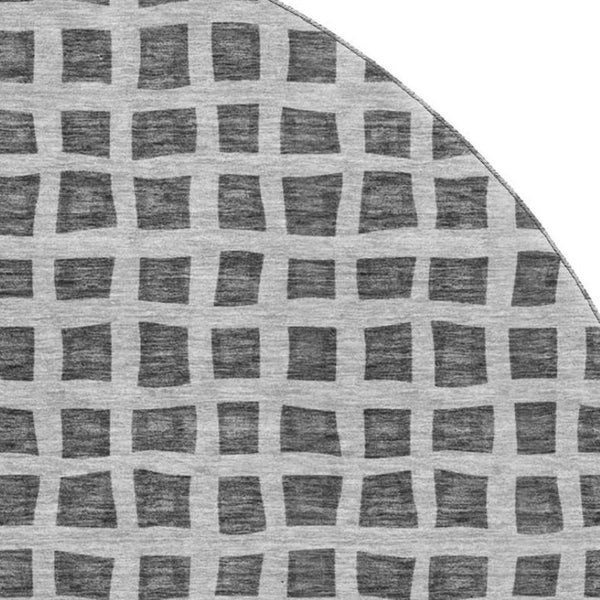 HomeRoots 8' Graphite and Silver Geometric Round Rug – Washable, UV-Protected, Stylish & Durable for Any Room 661512