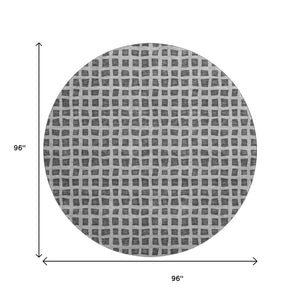 HomeRoots 8' Graphite and Silver Geometric Round Rug – Washable, UV-Protected, Stylish & Durable for Any Room 661512