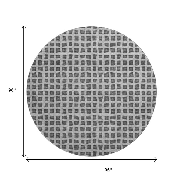 HomeRoots 8' Graphite and Silver Geometric Round Rug – Washable, UV-Protected, Stylish & Durable for Any Room 661512