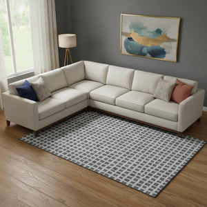 HomeRoots 8' X 10' Graphite & Silver Geometric Washable Area Rug - UV Protected, Durable, Family-Friendly Design 661513