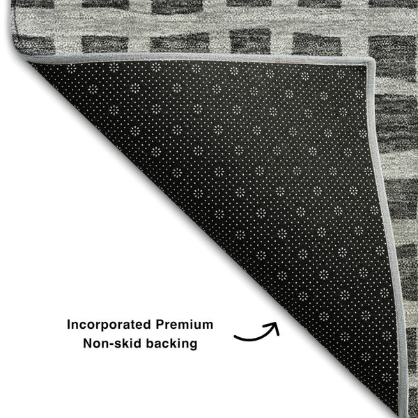 HomeRoots 8' X 10' Graphite & Silver Geometric Washable Area Rug - UV Protected, Durable, Family-Friendly Design 661513