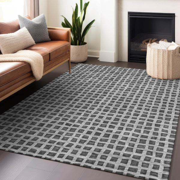 HomeRoots 8' X 10' Graphite & Silver Geometric Washable Area Rug - UV Protected, Durable, Family-Friendly Design 661513
