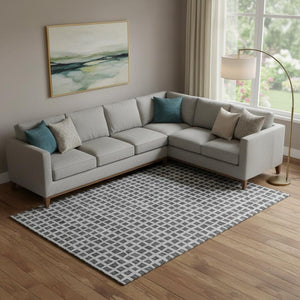 HomeRoots 9' X 12' Stylish Graphite & Silver Geometric Washable Area Rug with UV Protection & Stain Resistance 661514
