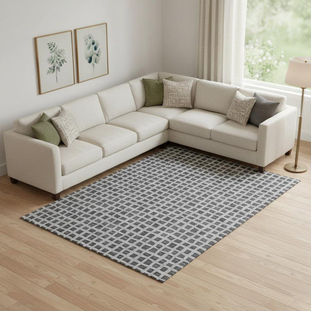 HomeRoots 10' X 14' Graphite & Silver Geometric Washable Area Rug – Durable, Stylish, UV-Resistant Design! 661515