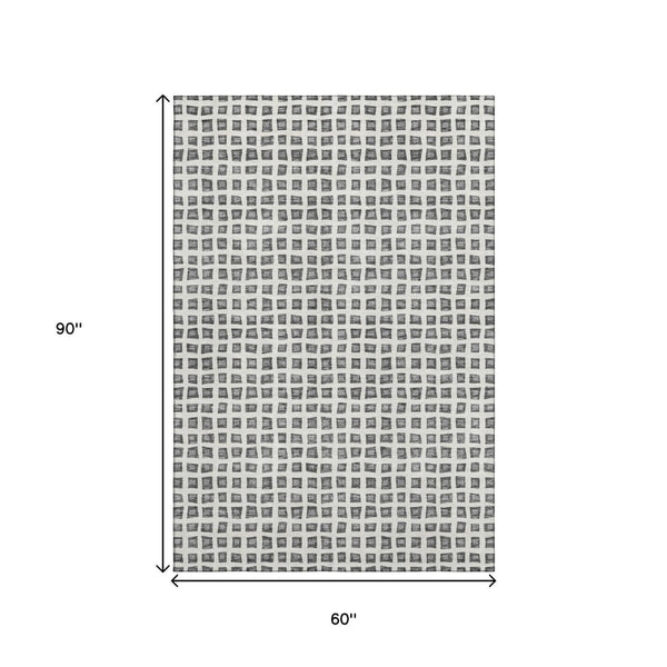 HomeRoots 5' X 8' Gray And Silver Geometric Area Rug – Washable, UV-Protected, Modern Design for Any Space 661517